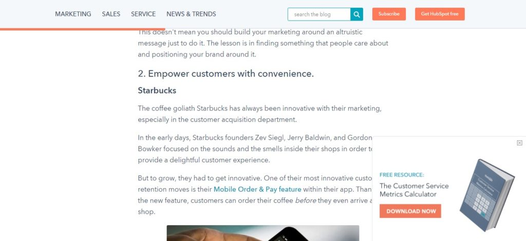 Screenshot of HubSpot opt-in tied to blog post
